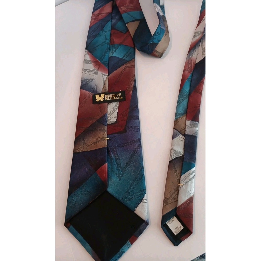 Wembley Mens Neck Tie Geometric Wide Bold Colors eclectic grandpa Academia Y2k - Picture 2 of 5
